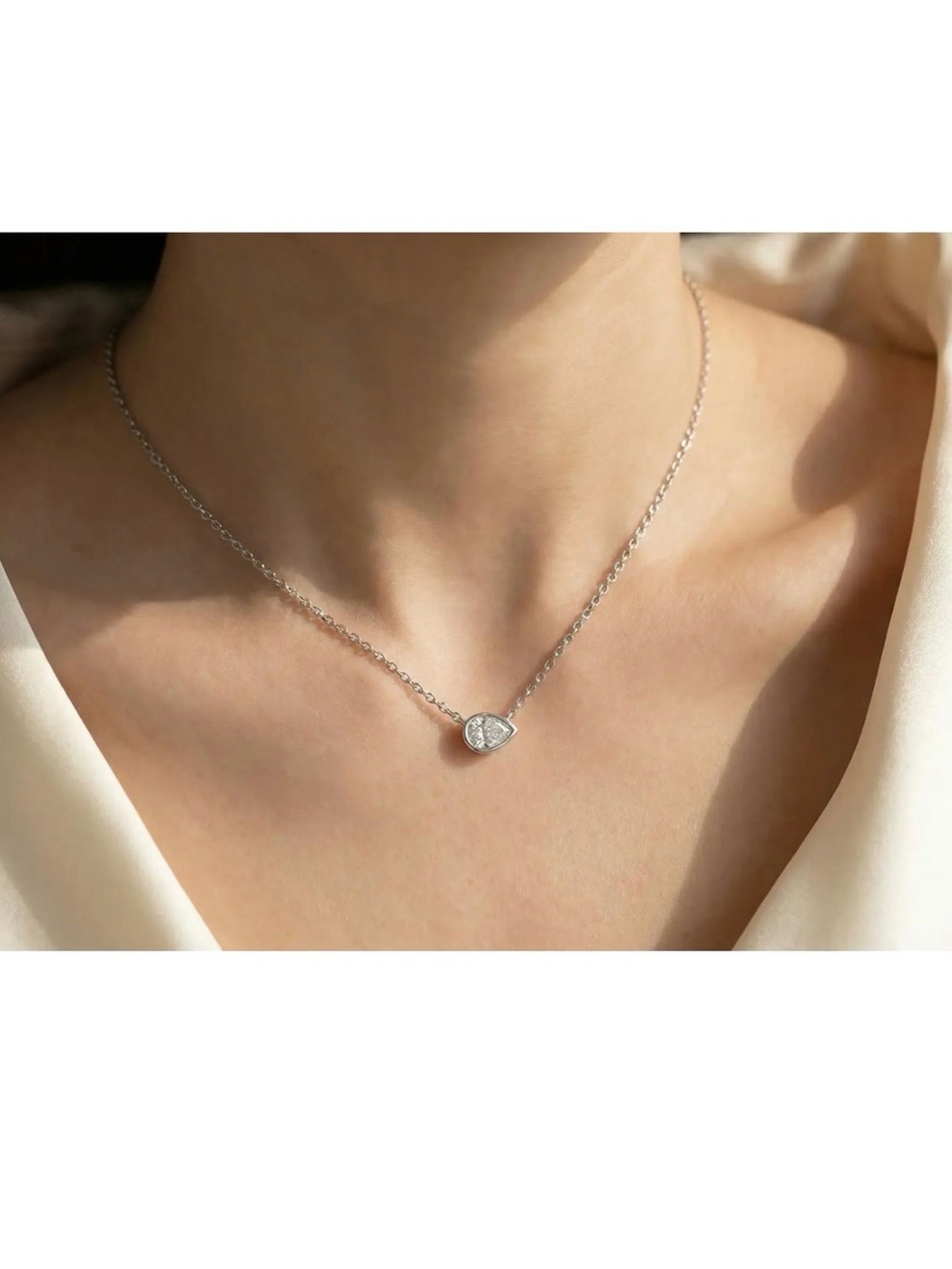 Silver Teardrop CZ Pendant Necklace - Elegant Women's Jewelry